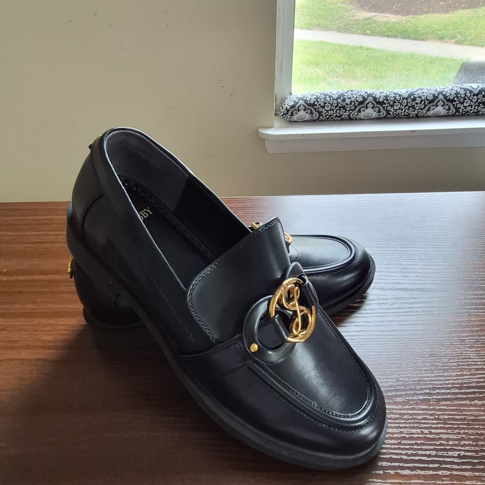Sam & Libby Black Loafers with Gold Detail
